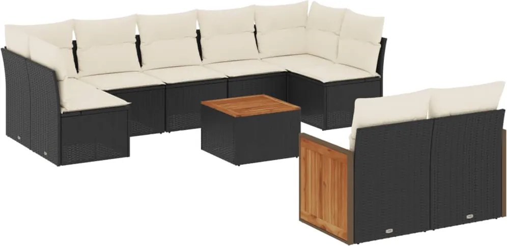 vidaXL Set canapele de grădină cu perne, 10 piese, negru, poliratan