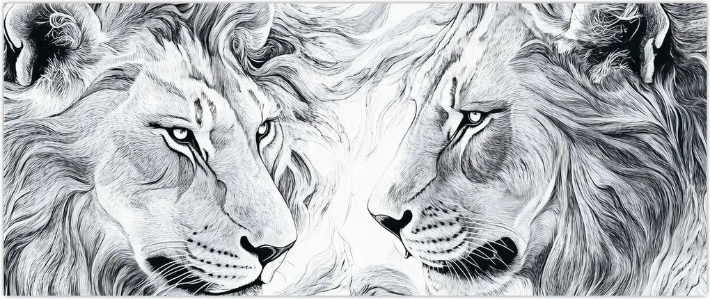 Tablou - Capete de lei desenate (120x50 cm)