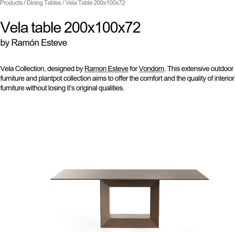 Masa dining de exterior / interior design ultra-modern premium 200x100cm VELA