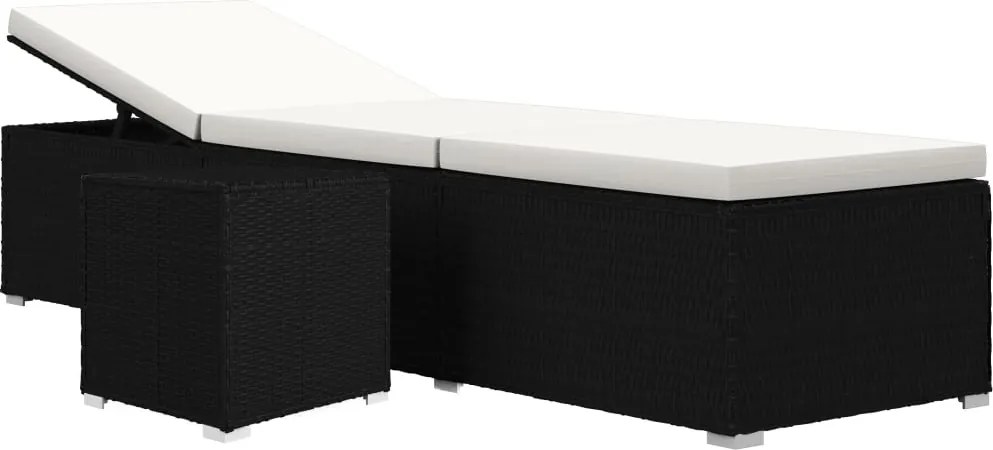 vidaXL Șezlong cu pernă și măsuță de ceai, negru, poliratan