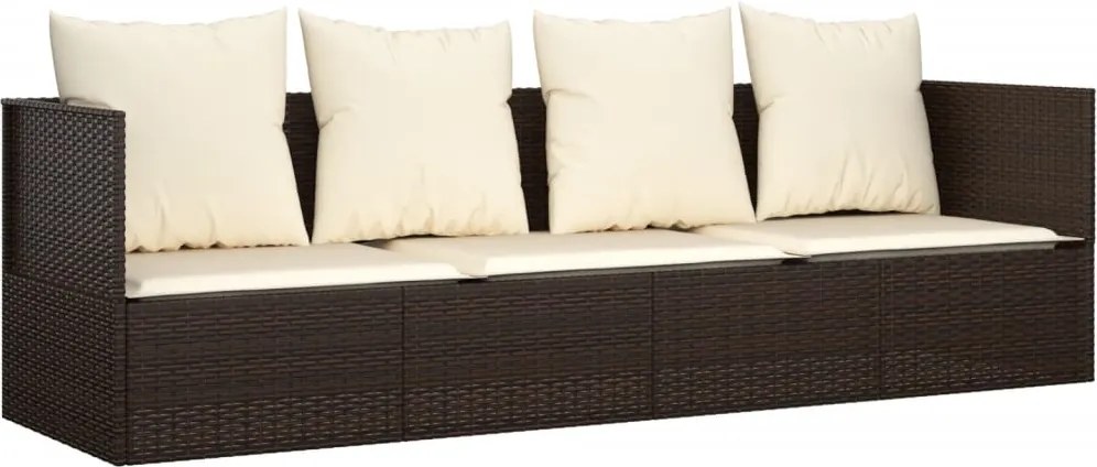 vidaXL Pat șezlong pentru exterior cu perne, maro, poliratan