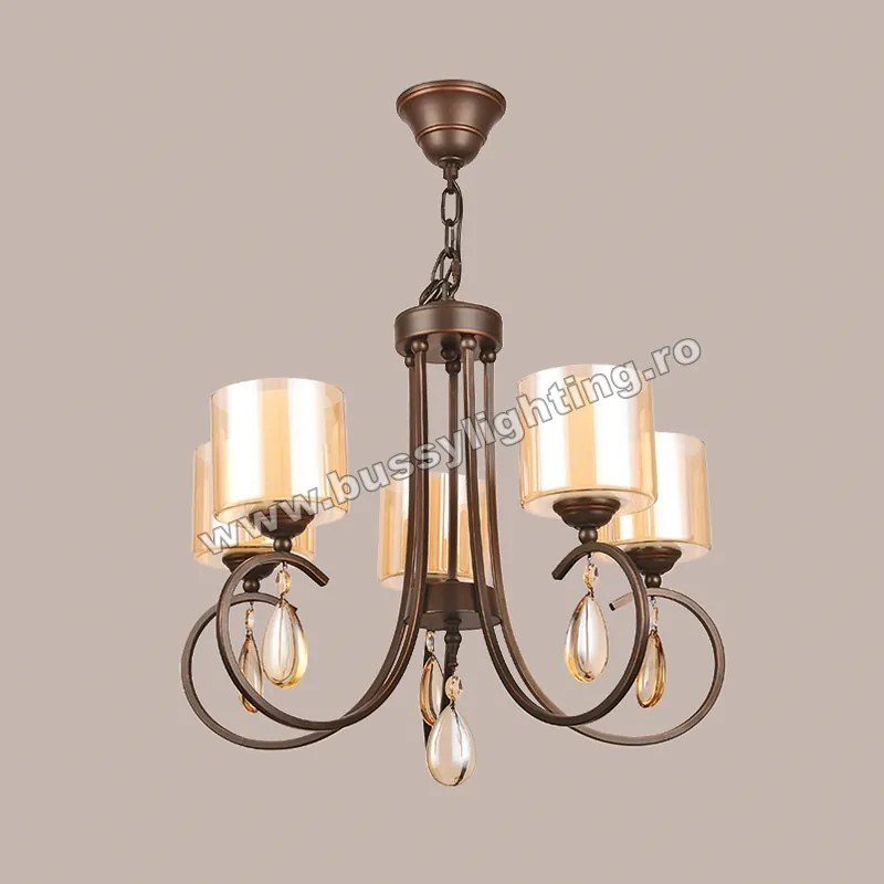 Lustra Creta cu 5 Brate, Neo Clasic, Negru patinat arama, Dublu Abajur - Bussy Lighting 3001-53-05