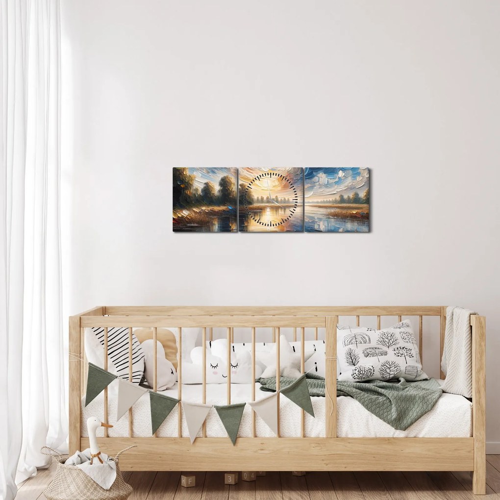 Tablou - Pictură cu soarele deasupra apei (cu ceas) (90x30 cm)