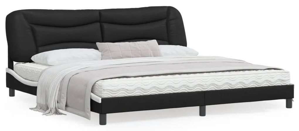 3208028 vidaXL Cadru de pat cu tăblie negru și alb 200x200cm piele artificială