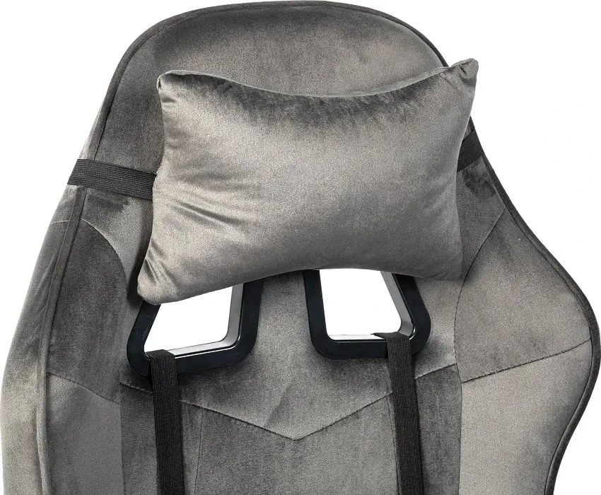 RESIGILAT- Scaun gaming, masaj în perna lombară, suport picioare, textil, Gri