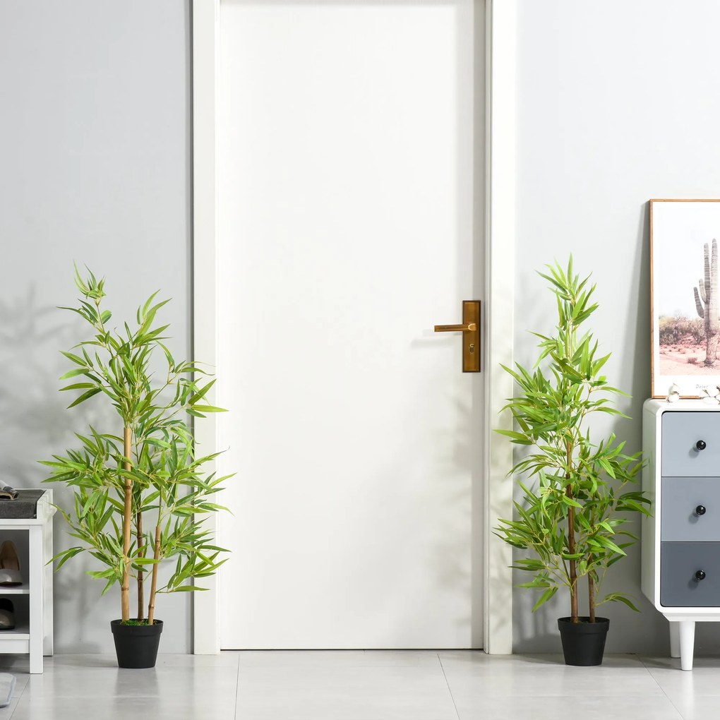 Set 2 Plante de Bambus Artificiale in Ghiveci de 120cm, Decoratiune pentru Casa, Birou, Interior si Exterior Outsunny | Aosom Romania