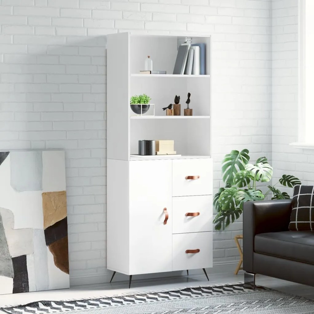 3189415 vidaXL Dulap înalt, alb extralucios, 69,5x34x180 cm, lemn compozit