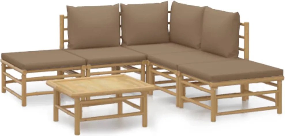 vidaXL Set mobilier de grădină cu perne gri taupe, 6 piese, bambus