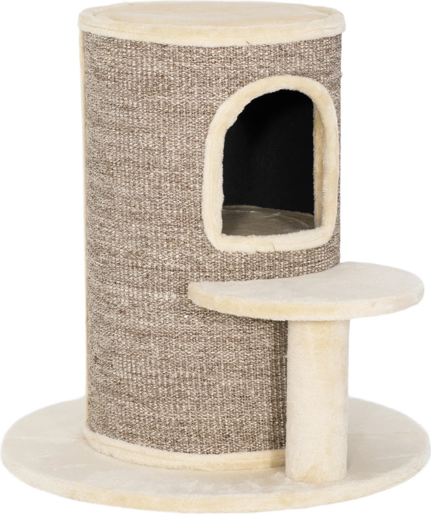 PawHut Butoi pentru pisici, copac zgârietor cu 2 niveluri, platformă de salt, punct de observație, covoraș de zgâriat, pentru odihnă și joacă, bej | Aosom Romania
