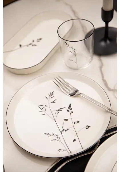 Set de veselă 27 piese din porțelan, alb/negru