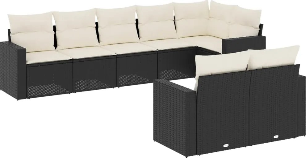 vidaXL Set mobilier de grădină cu perne, 8 piese, negru, poliratan