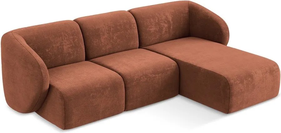 Colțar teracotă cu tapițerie din chenille (cu colț pe partea dreaptă/cu șezlong) Lani – Makamii