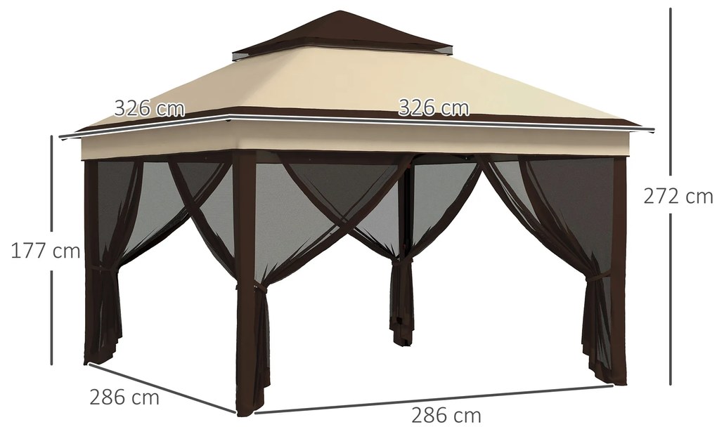 Outsunny Foisor Pop Up 3x3m Cu Plasa Si Geanta De Transport, Cort De Petrecere Reglabil In Inaltime Si Rezistent UV, Bej