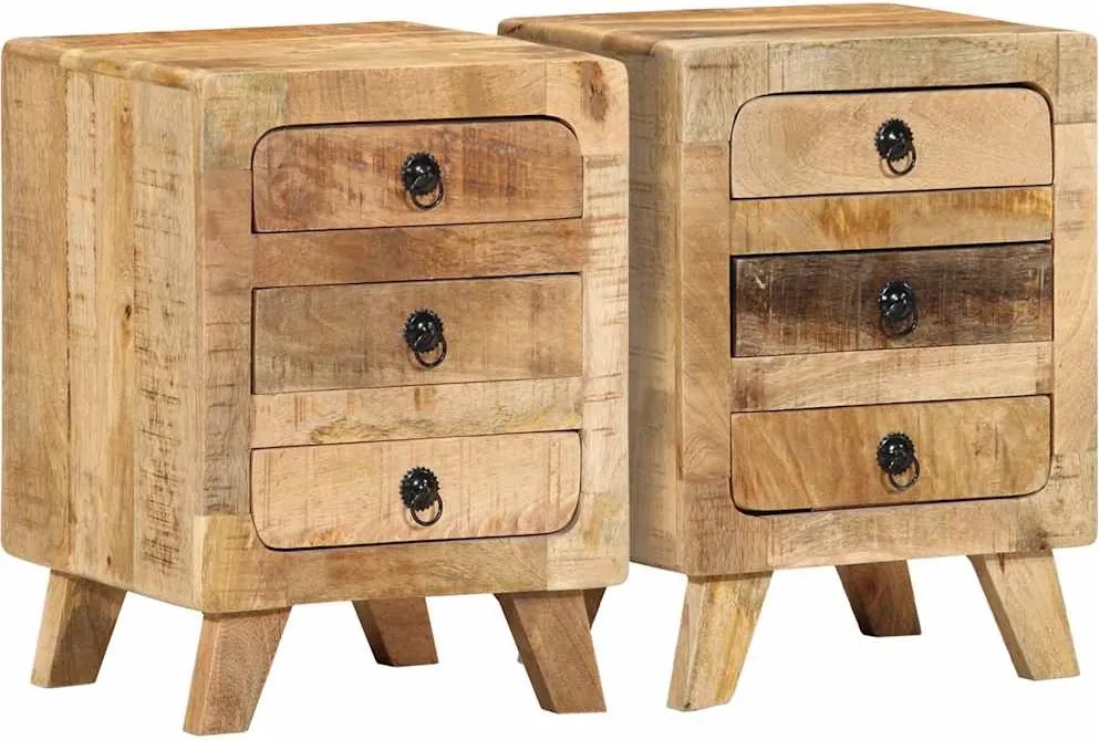 vidaXL Noptiera 2 buc 37x32x50 cm Lemn masiv Mango brut