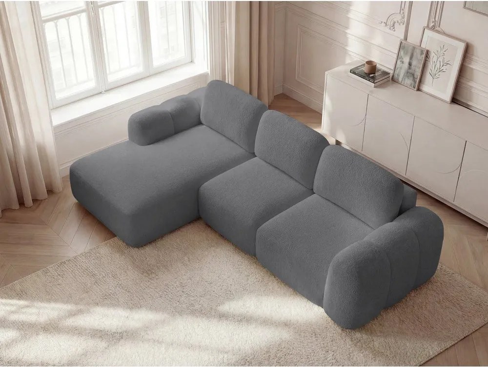 Colțar gri extensibil/cu spațiu de depozitare cu tapițerie din țesătură bouclé (cu colț pe partea stângă/cu șezlong) Montaigne – Bobochic Paris