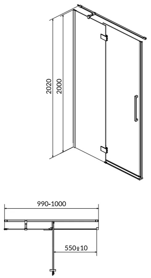 Usa sticla dus batanta 100x200 cm Cersanit Crea, profil crom, montare stanga Stanga, 1000x2000 mm