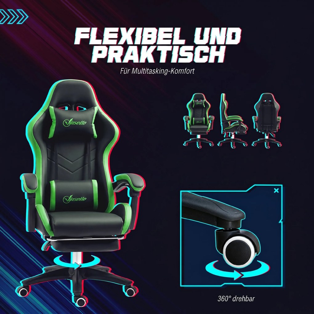 Vinsetto Scaun Gaming cu Înălțime Reglabilă, Scaun Gaming Ergonomic cu Spătar Rabatabil, 65x65x121-129 cm, Negru | Aosom Romania