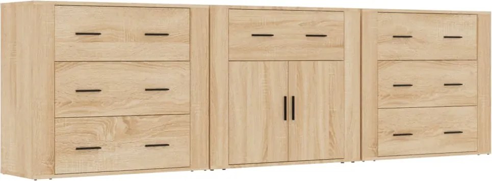 vidaXL Servante, 3 piese, stejar sonoma, lemn prelucrat