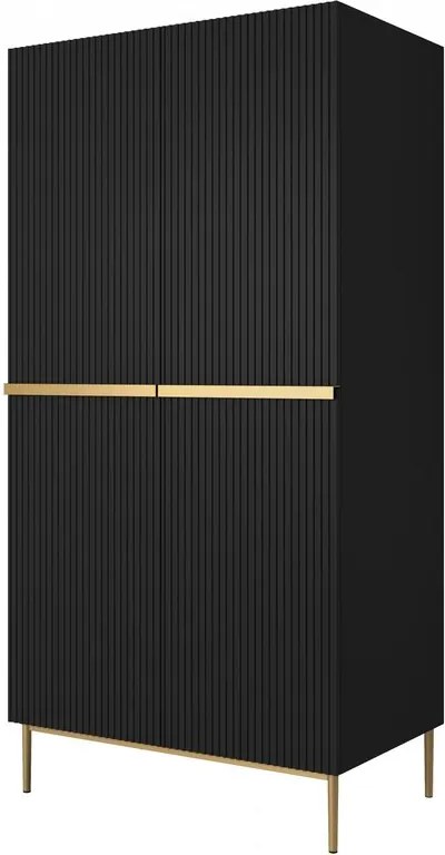 Dulap Nicole dormitor 100 cm - negru mat / picioare aurii