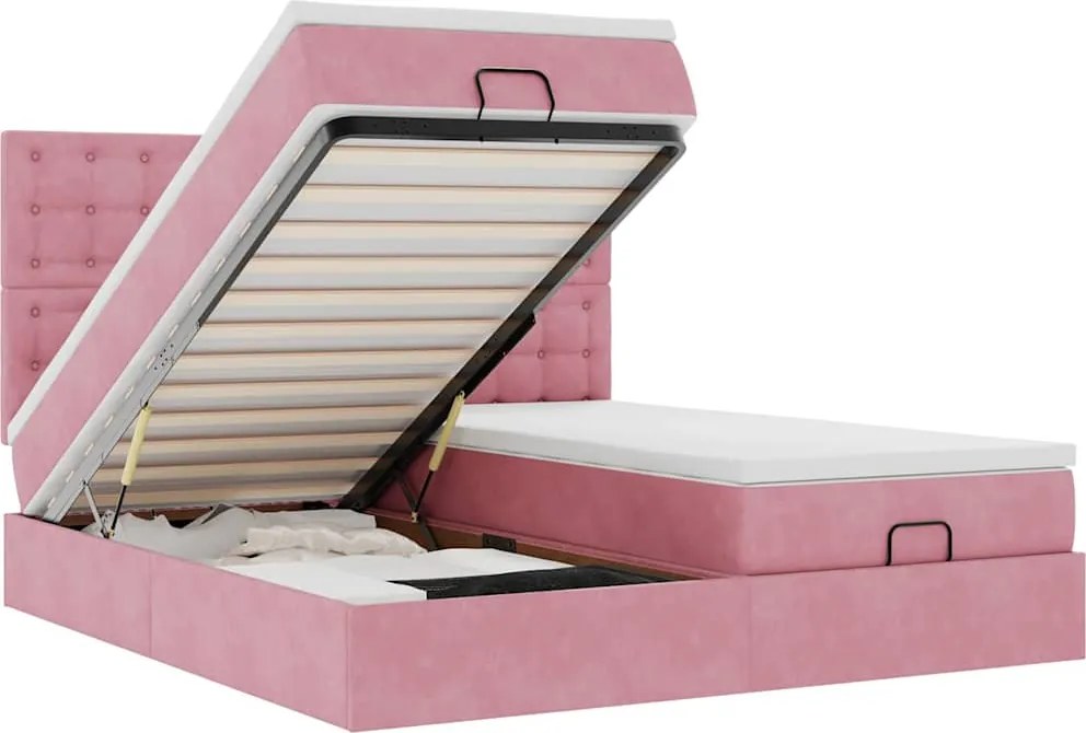 vidaXL Cadru de pat otoman cu saltele Roz 180x200cm catifea