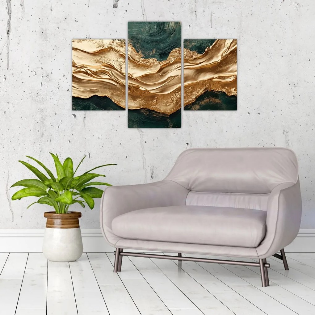 Tablou - Abstracție verde cu auriu II. (90x60 cm)