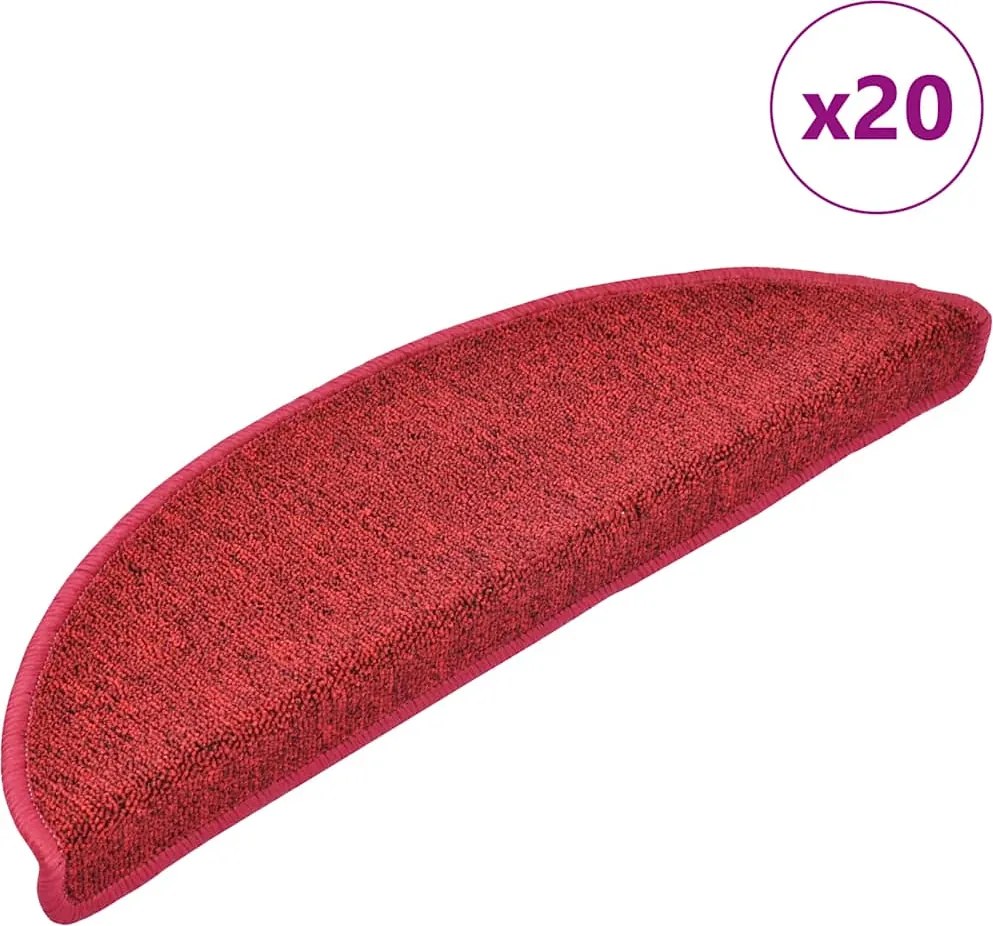 vidaXL Covorașe scări, 20 buc., 56x17x3 cm, semirotunde, roșii