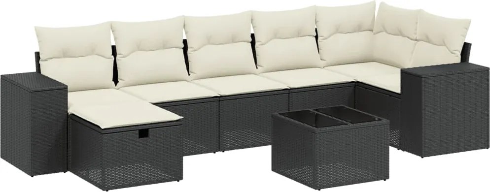 vidaXL Set mobilier de grădină cu perne, 8 piese, negru, poliratan