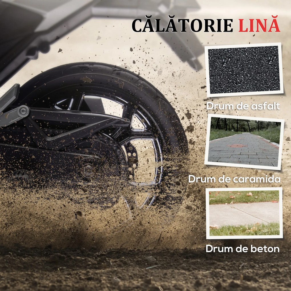 AIYAPLAY Motocicletă Electrică pentru Copii 3-6 ani, Motocilcetă cu Faruri, Muzică și Roți, Motocicletă de Jucărie din PP și Metal, 107x46x75 cm, Roșu