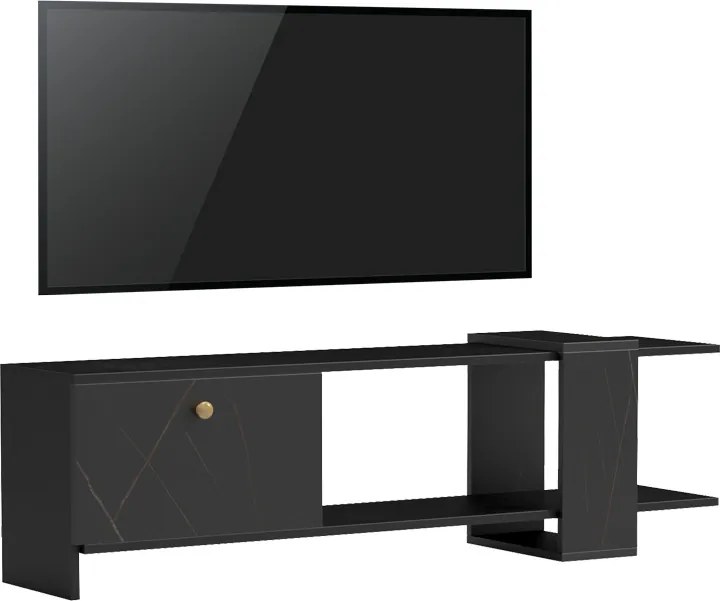 Comoda TV Standira, nuanta negru-marmura neagra, 120 x 25 x 36.8 cm