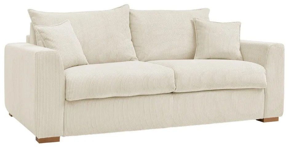 Canapea crem extensibilă cu tapițerie din catifea reiată 225 cm Augustin – Bobochic Paris