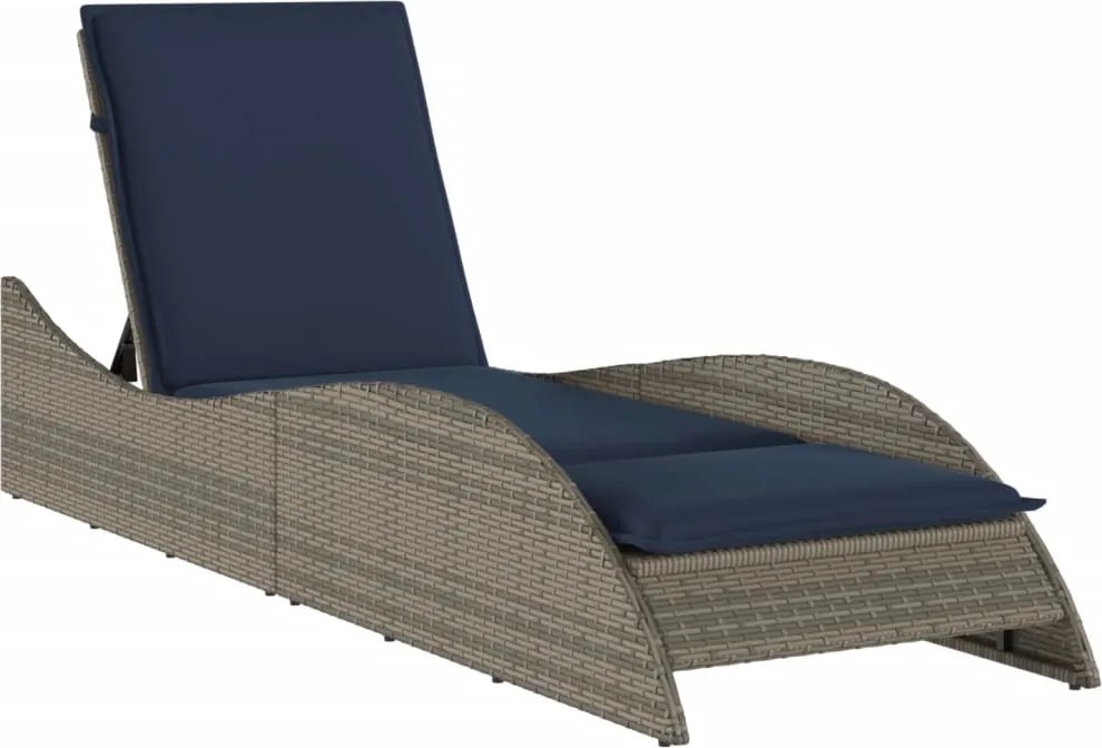 vidaXL Șezlong cu pernă gri 60x205x73 cm, poliratan