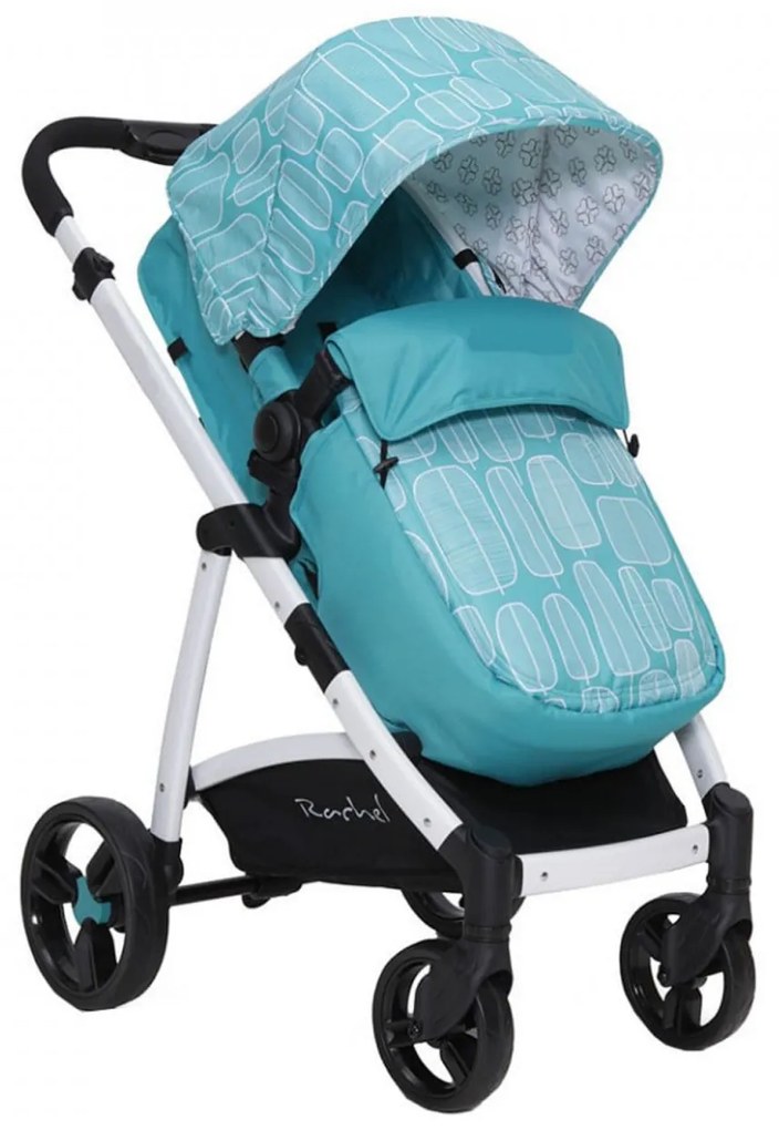 Carucior nou nascuti 2 in 1 NOVOKIDS™ Rachel PRO, Cu geanta bebe inclusa, Cadru aluminiu, Plasa insecte, Maner reglabil pe inaltime, Turquoise