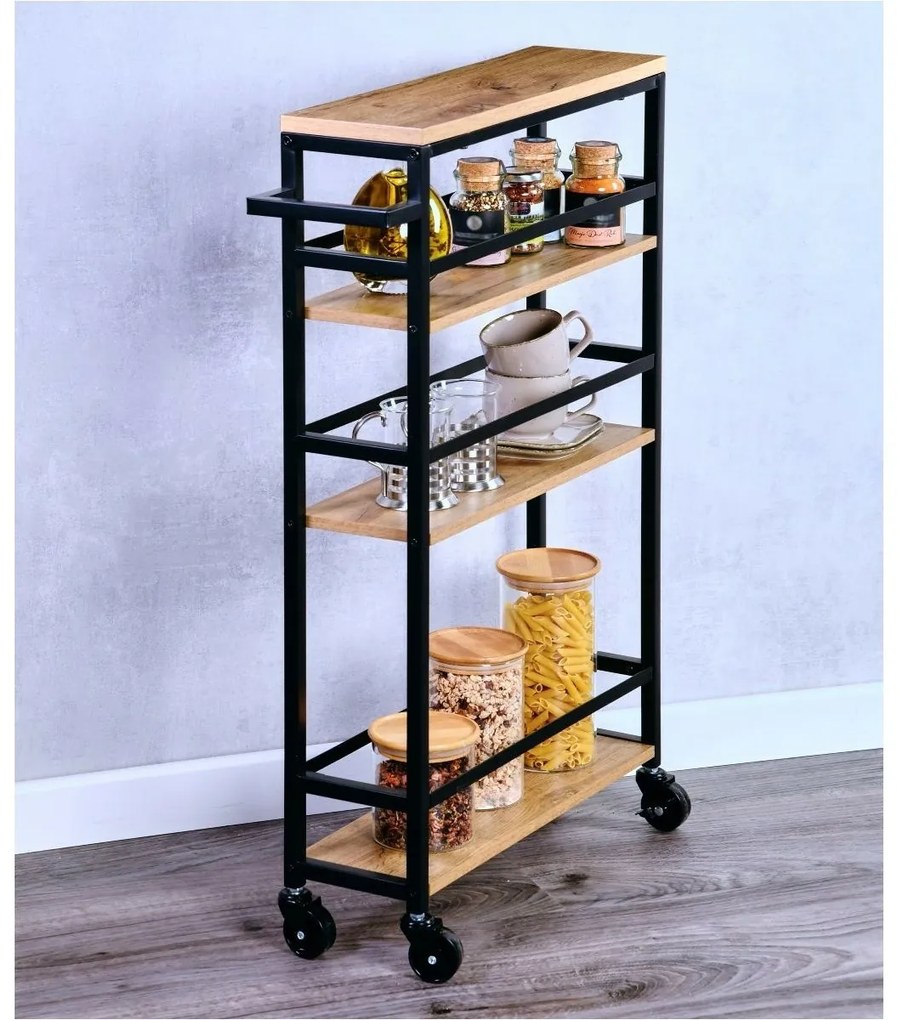 Kesper 27842 Raft pentru nișă pe roți,bambus/metal, 81 x 15 x 50 cm