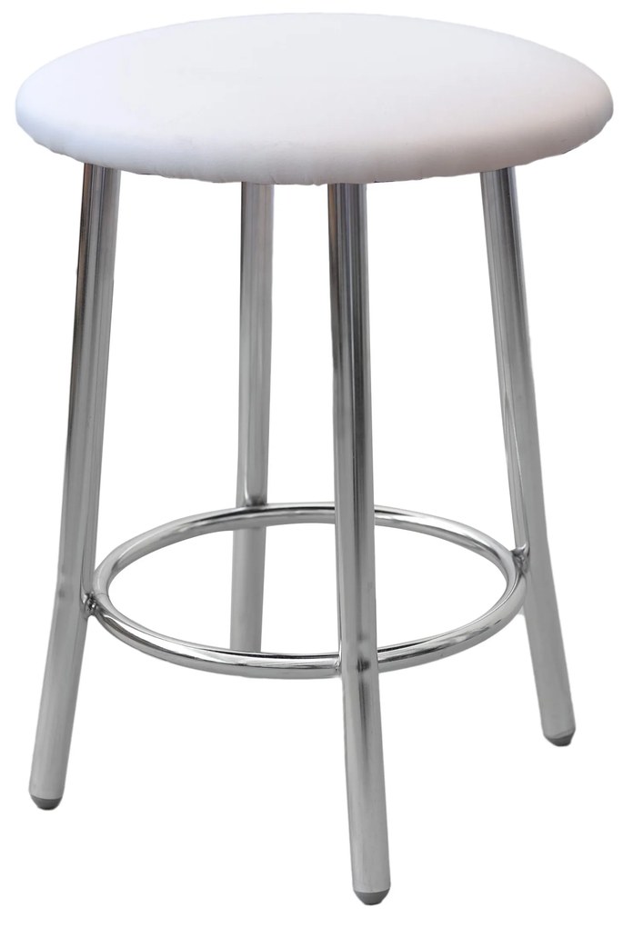 Scaun dining de tip taburet Talli Chrome, piele ecologica, alb