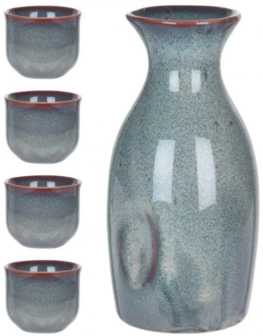 Set 5 piese servire sake EH, albastru, 250/50 ml