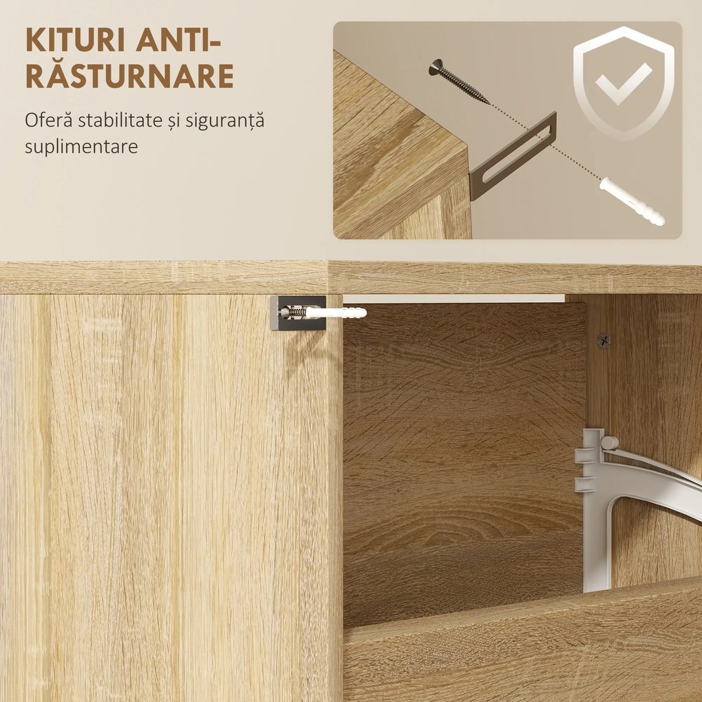 HOMCOM Dulap pentru Încălțăminte Slim cu 4 Uși și Oglindă 63x17x146 cm Culoare Lemn | Aosom Romania