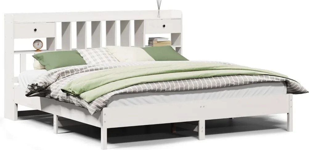 vidaXL Pat cu bibliotecă fără saltea, 180x200 cm, lemn masiv de pin