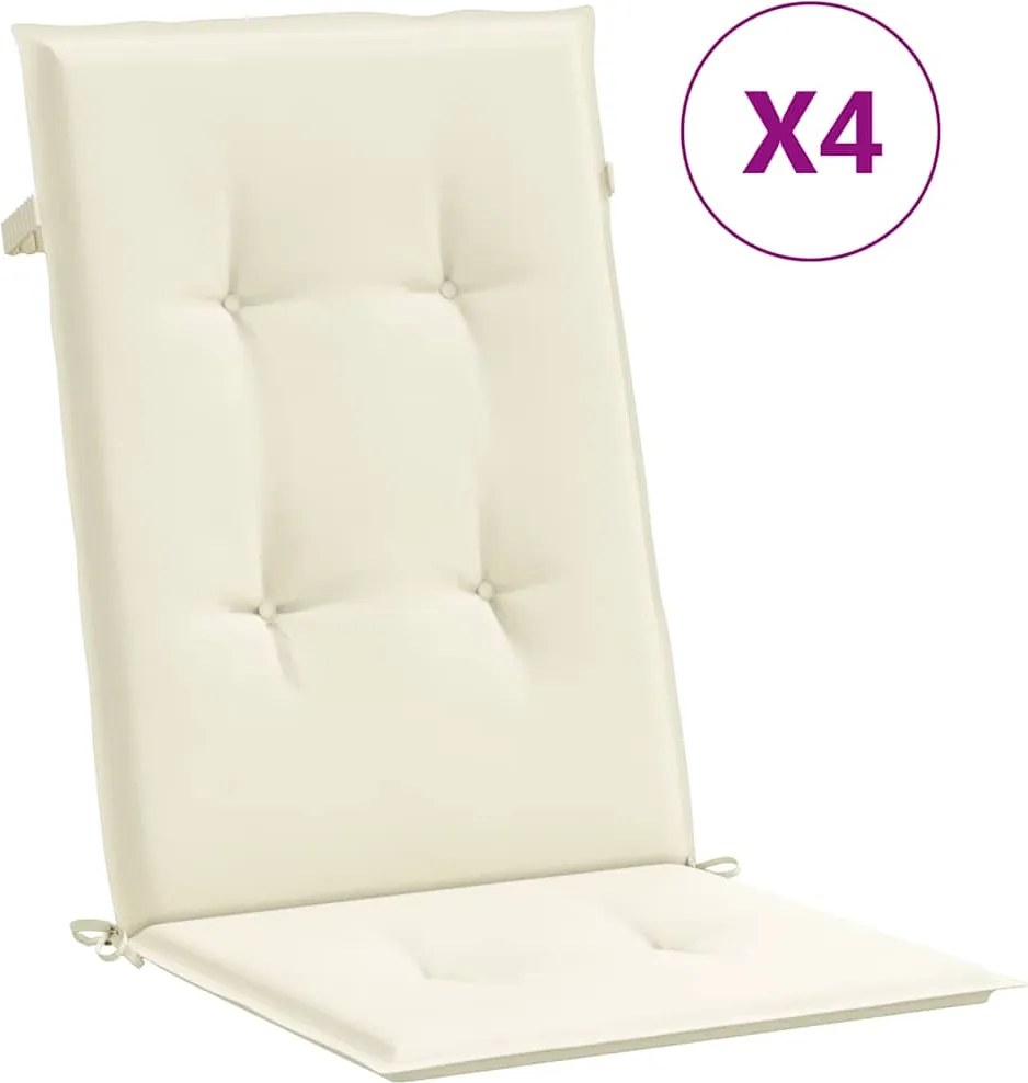 vidaXL Perne scaun cu spătar înalt, 4 buc., crem, 120x50x2 cm, textil