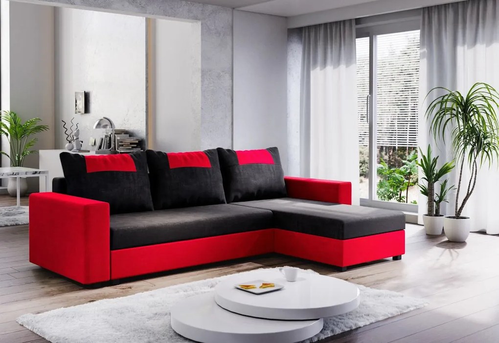 Expedo Colțar extensibil COOPER, 232x144, negru/roșu, microfibră04/U022