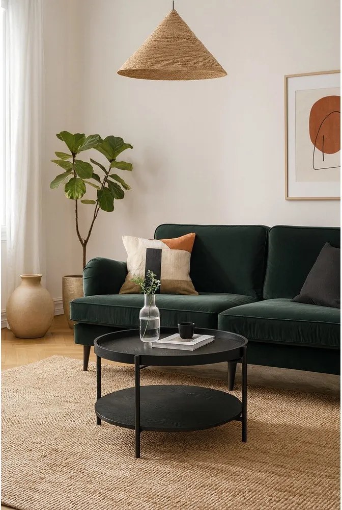 Măsuță de cafea neagră rotundă cu aspect de lemn de stejar ø 64 cm Hagen – Bonami Essentials