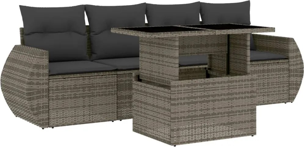 vidaXL Set canapea de grădină cu perne, 5 piese, gri, poliratan