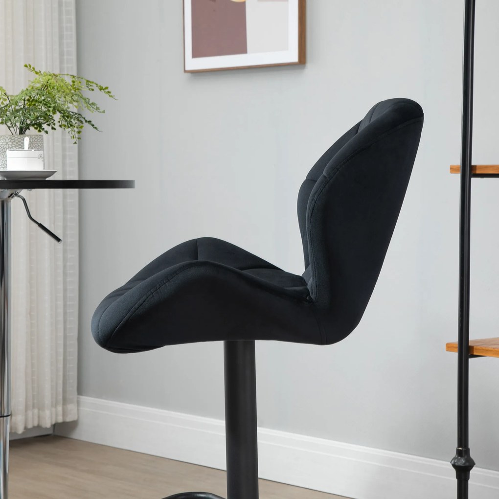 HOMCOM Set de 2 scaune de bar rotative, reglabile în înălțime, tapițate cu catifea și spumă neagră 51,5 x 57,5 x 93-114,5 cm | Aosom Romania