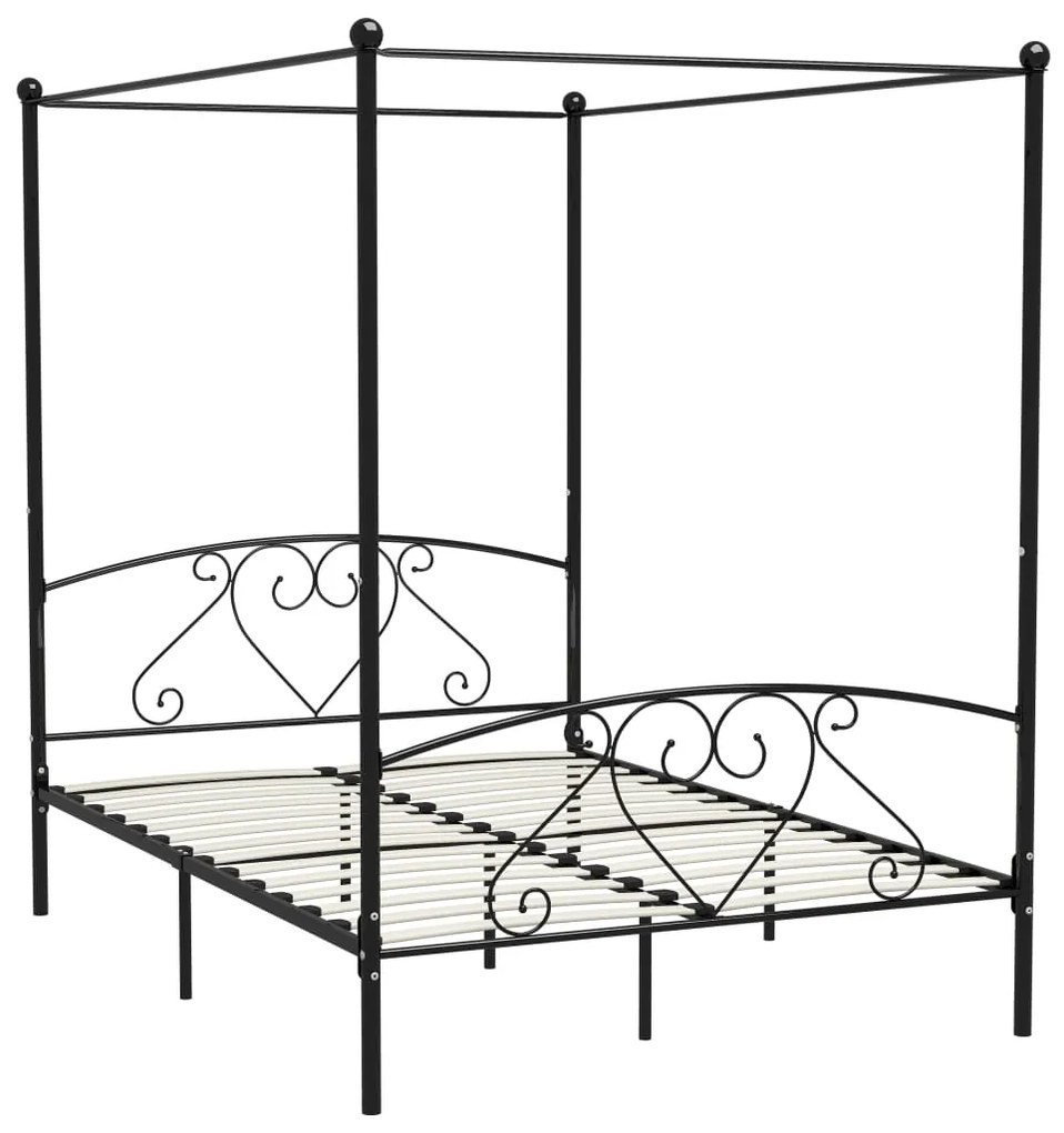 284436 vidaXL Cadru de pat cu baldachin, negru, 140 x 200 cm, metal