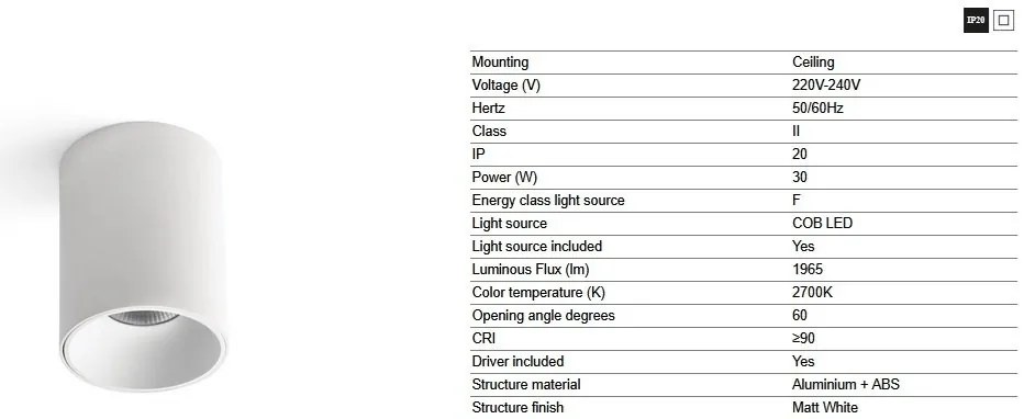 Spot LED aplicat tavan ROL 30W alb