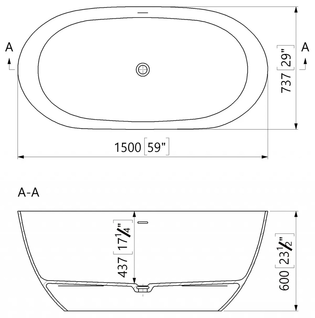 Cada freestanding compozit Marmite Lagos, 150 x 73 cm, ovala, alb lucios 150 x 73 cm