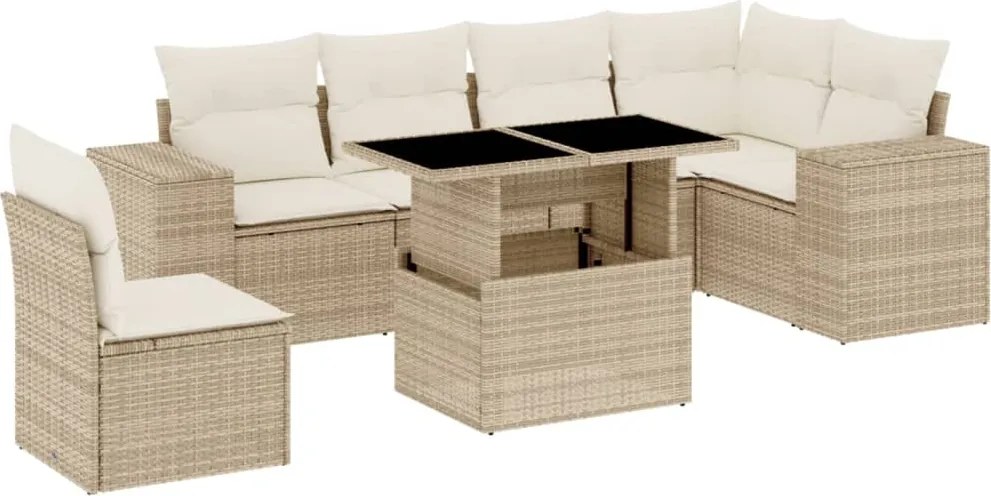 vidaXL Set canapele de grădină, 7 piese, cu perne, bej, poliratan