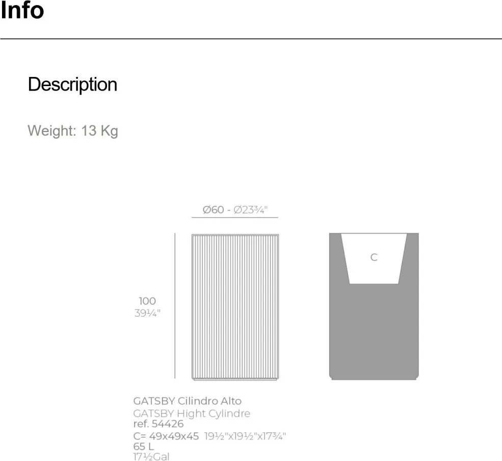 Ghiveci plante design decorativ modern exterior / interior GATSBY 60x100cm