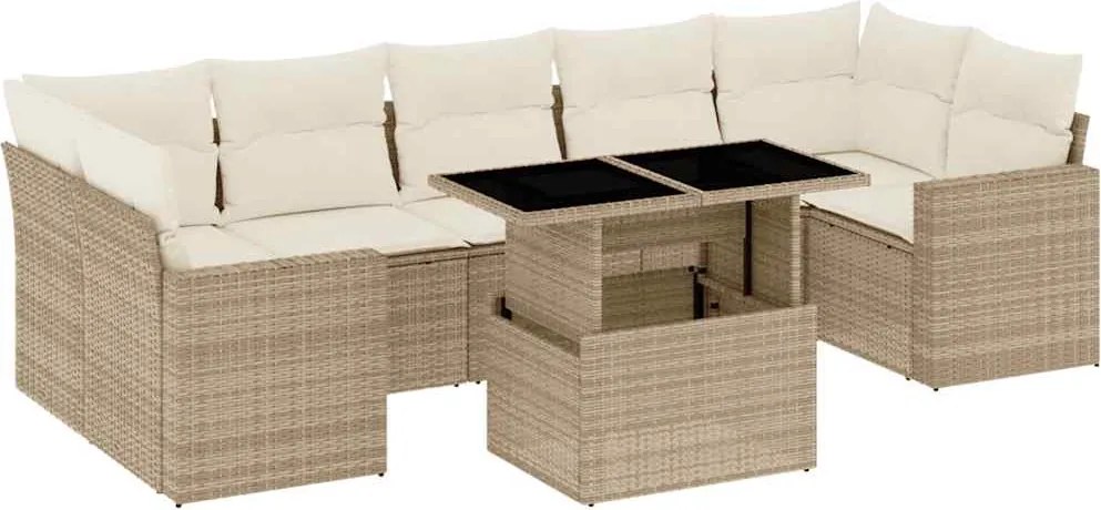 vidaXL Set canapele de grădină, 8 piese, cu perne, bej, poliratan
