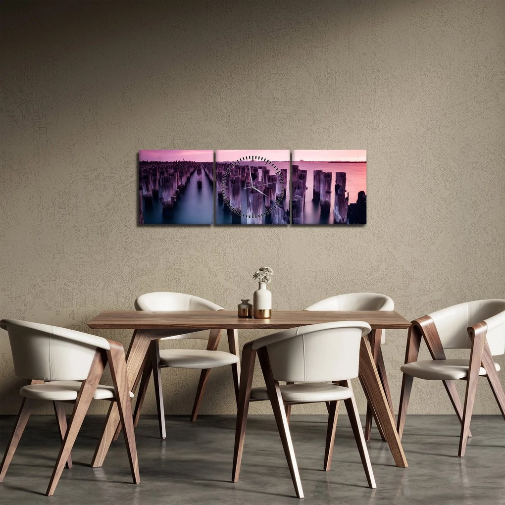 Tablou cu pari din lemn (cu ceas) (90x30 cm)