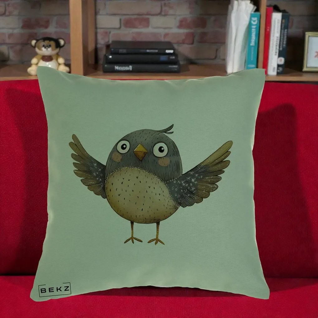 Perna Decorativa Pasare cu Aripi Intinse, 40x40 cm, Verde, Husa Detasabila, Perna Inclusa, BEKZ®
